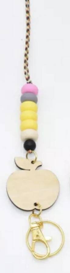 New Style! Lanyard Blanks with Apple Wood Disc & Silicone Beads
