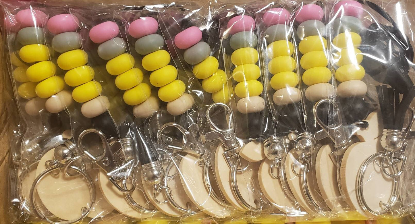 New Style! Lanyard Blanks with Apple Wood Disc & Silicone Beads