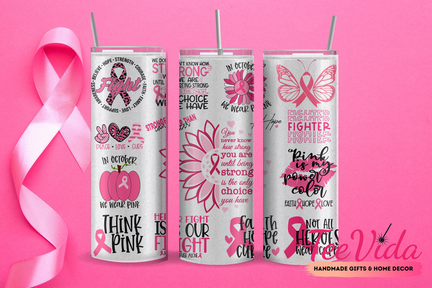 Breast Cancer Awareness Tumbler – 20 oz Stainless Steel Skinny Tumbler