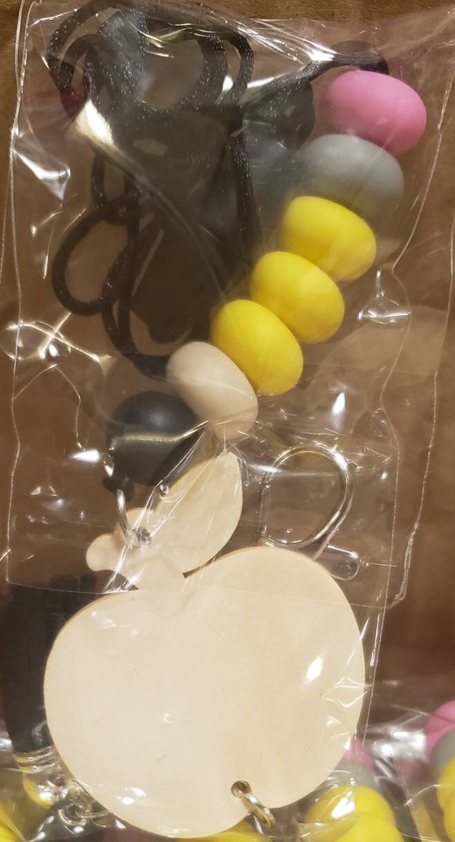 New Style! Lanyard Blanks with Apple Wood Disc & Silicone Beads